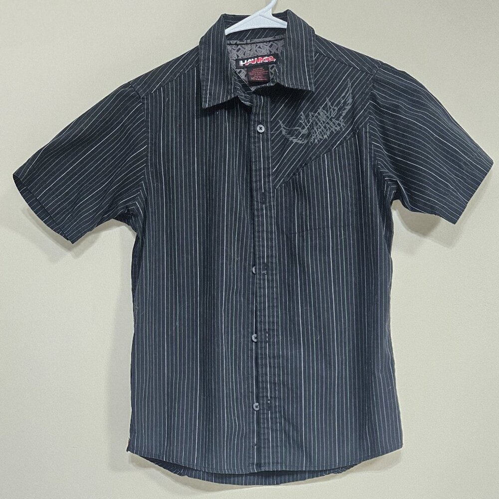 Tony Hawk Button down Shirt Medium Boys 10/12 Striped Black Gray